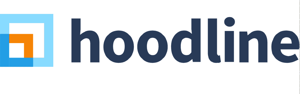 Hoodline logo with blue and orange geometric design.